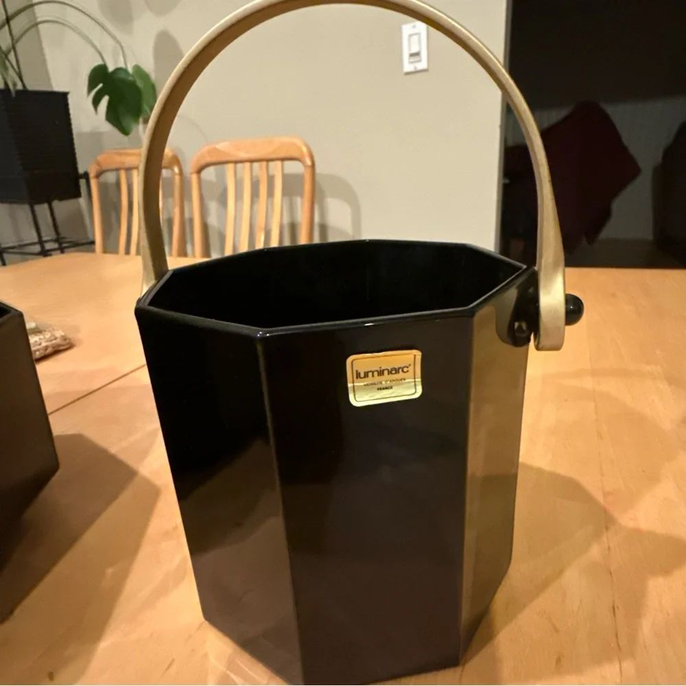 Vintage Luminarc Arcoroc Octime Black Glass Ice Bucket